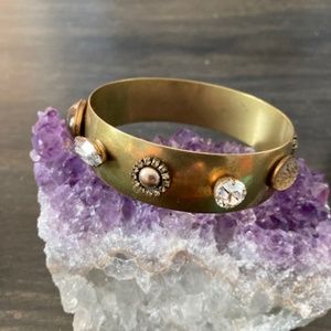 Vintage Brass Bangle with Gemstones
